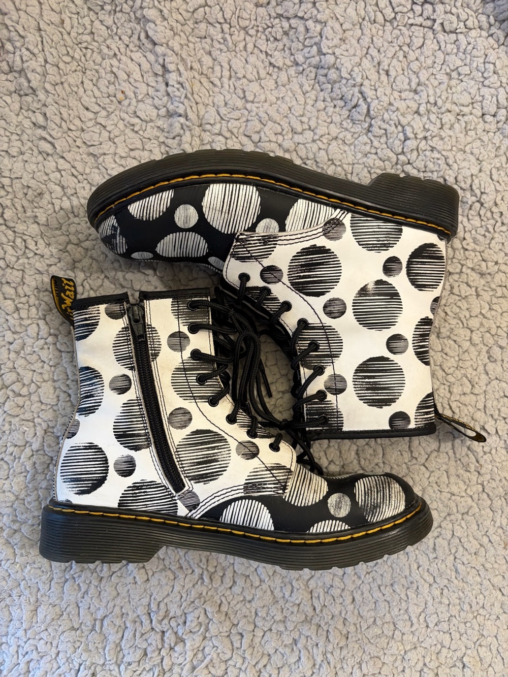 Doc Martens Junior 1460 White & Black Polka Dot Leather Boots Size US L6 / UK